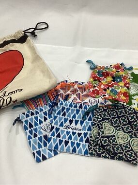 Brighton Blue Heart and Floral Kids Drawstring Pouches